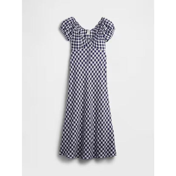 Gap X DÔEN 100% Linen Gingham Midi Dress - S -  Navy Blue - Picture 1 of 6